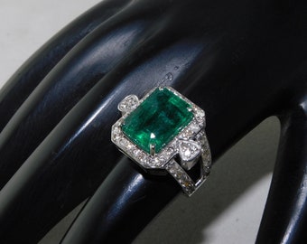 Emerald Cut Emerald And Diamond Cocktail Ring / Bridal Engagement Ring / 18k Solid Gold Emerald Ring / Ring For Her/ christmas gift