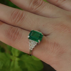 5 Carats Natural Emerald And Diamond Ring For Women And Girls / 14k Gold May Birthstone Gift Ring