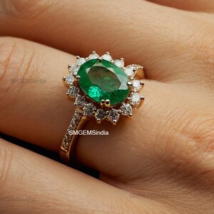 3.20 Carats Natural Zambian Emerald And Diamond Engagement Ring / Daily Wear Women Gift May Birthstone Ring