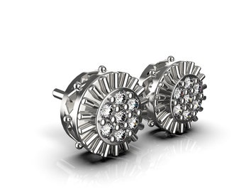 14k Solid Gold Diamond Stud Earrings: Round Halo Design