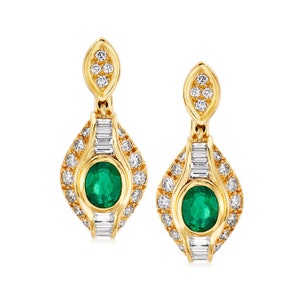 Oval Emerald And Diamond Stud Earrings / 18k Gold Emerald Earrings / May Birthstone Earrings/ christmas gift