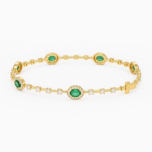 14K Gold Emerald and Diamond Tennis Bracelet: May Birthstone