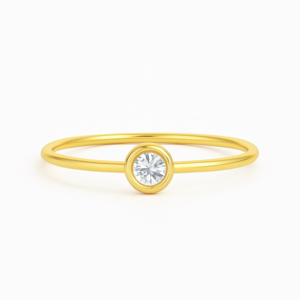 14K Gold Diamond Solitaire Ring: Thin Band Promise Ring