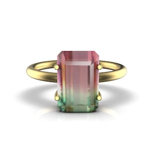 14k Gold Solitaire Watermelon Ring For Women And Girls / Natural Watermelon Tourmaline Women&#39;s Ring