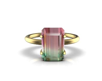14k Gold Solitaire Watermelon Ring For Women And Girls / Natural Watermelon Tourmaline Women&#39;s Ring
