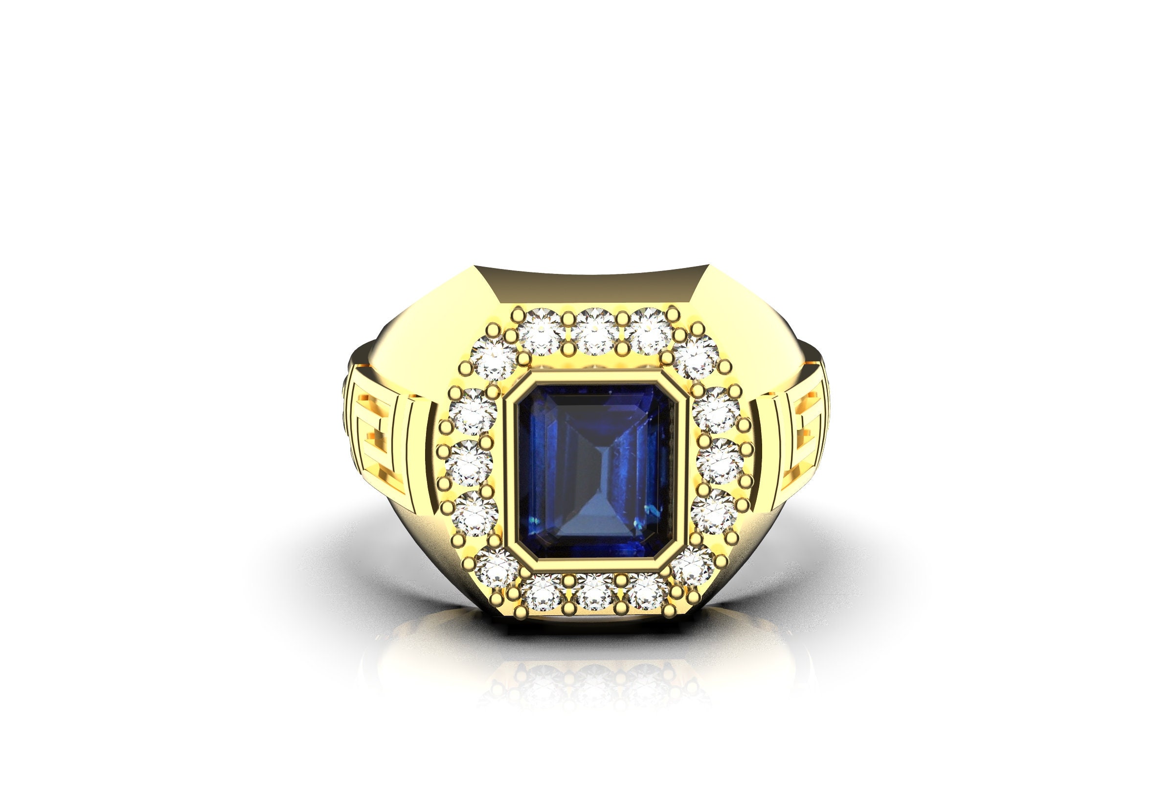 Tanzanite And Diamond Mens Ring 14k Yellow Gold Mens Ring Etsy