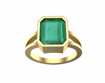 Anel solitário com esmeralda natural lapidada em corte esmeralda para mulheres e meninas em ouro maciço 14k / 18k.