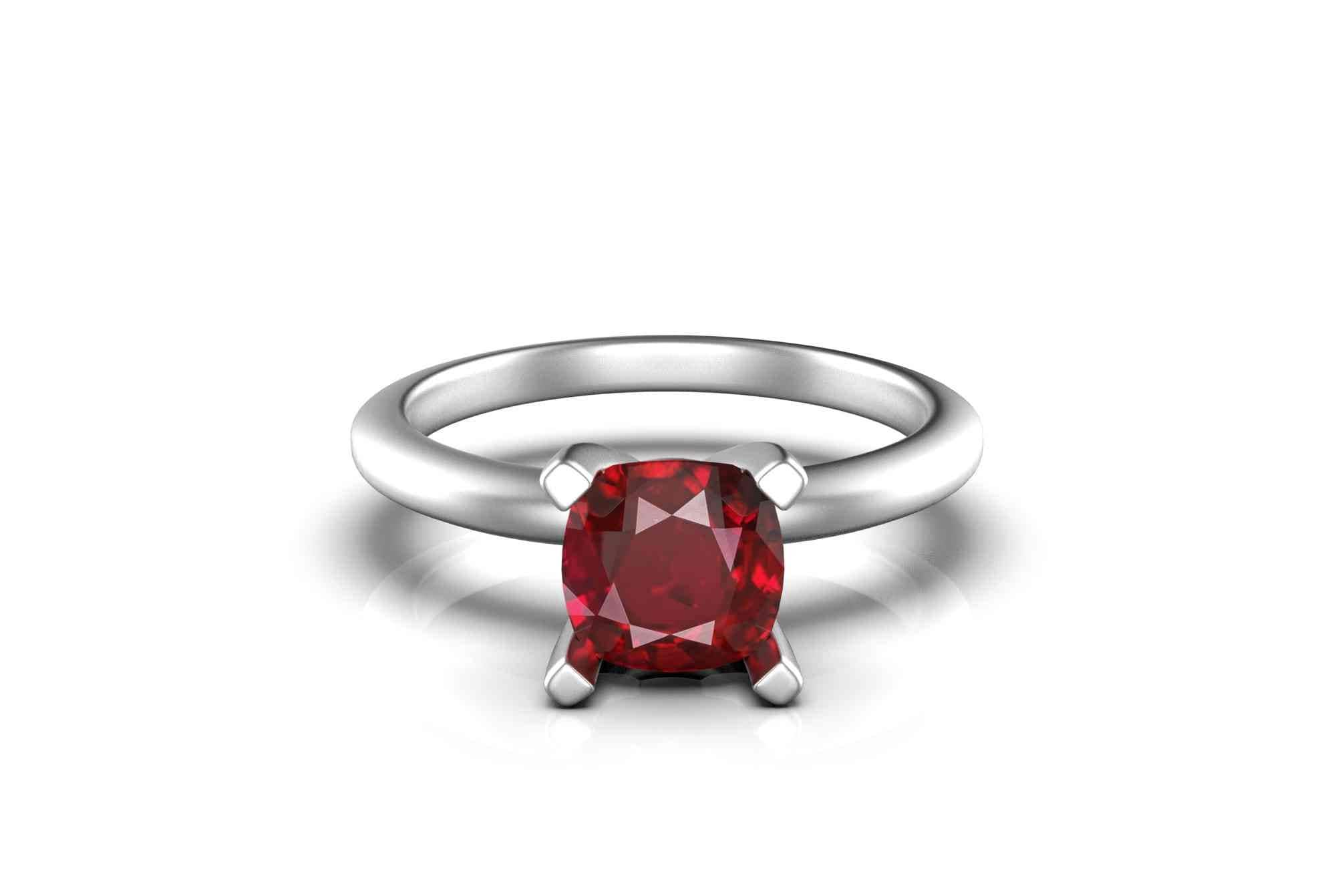 Solitaire Cushion Ruby Ring For Women And Girls / 14k Solid Gold July Birthstone Gift Ruby Ring / Christmas Gift Ring
