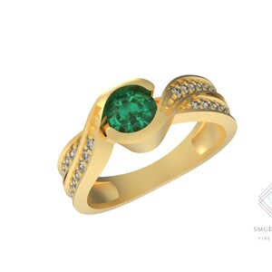 Natural Emerald May Birthstone And Diamond Engagement Ring In Gold / Wedding Gift Ring / Anniversary Ring