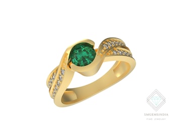 Natural Emerald and Diamond 14k Gold Engagement Ring: May Birthstone