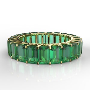 Natural Octagon Emerald Band In 14k Solid Gold / Wedding Gift Ring / Full Raw Emerald Band / Christmas Gift Band