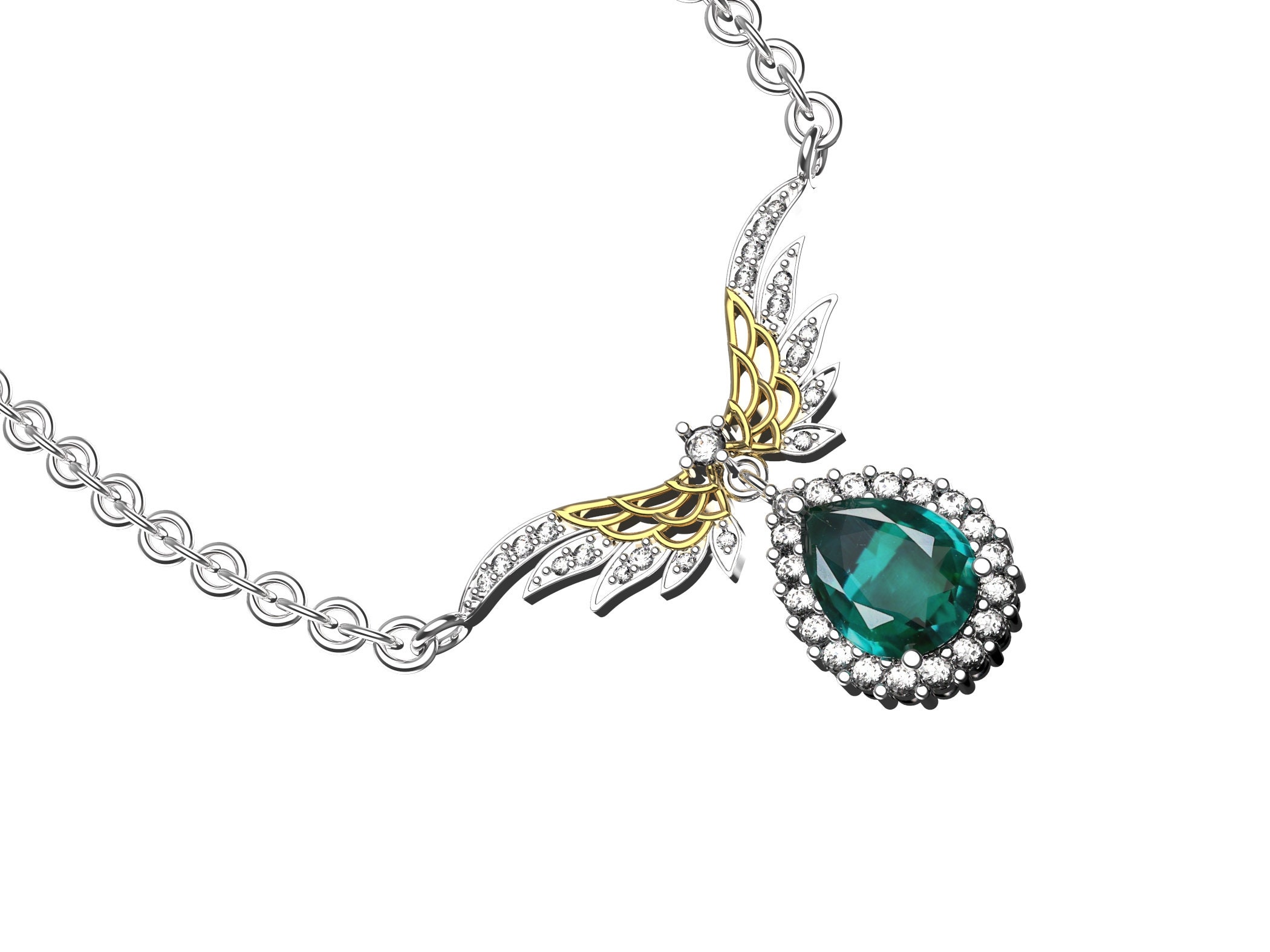 天然エメラルドネックレス / 18金クラシックペアカットエメラルドと