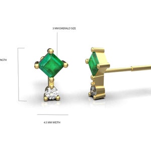 May Birthstone Princess Cut Natural Emerald Piercings For Women And Girls / Anniversary Wedding Christmas Gift Piercings ( single piece )