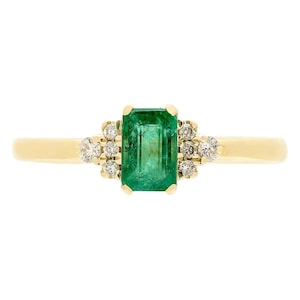 Smaragdschliff und Diamantring für Frauen und Mädchen / Verlobungsring / Jahrestagsgeschenk / 14k Gold Smaragdring / Weihnachtsgeschenk