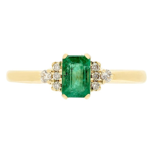 Smaragdschliff und Diamantring für Frauen und Mädchen / Verlobungsring / Jahrestagsgeschenk / 14k Gold Smaragdring / Weihnachtsgeschenk