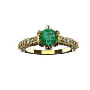 1 Carat Natural Emerald And Diamond Engagement Ring in 18k Solid Gold / Christmas Gift Ring/ christmas gift