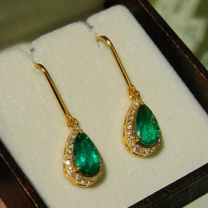 Emerald Diamond Dangle Earrings: 14k Gold Pear Teardrop Women Earrings For Women And Girls