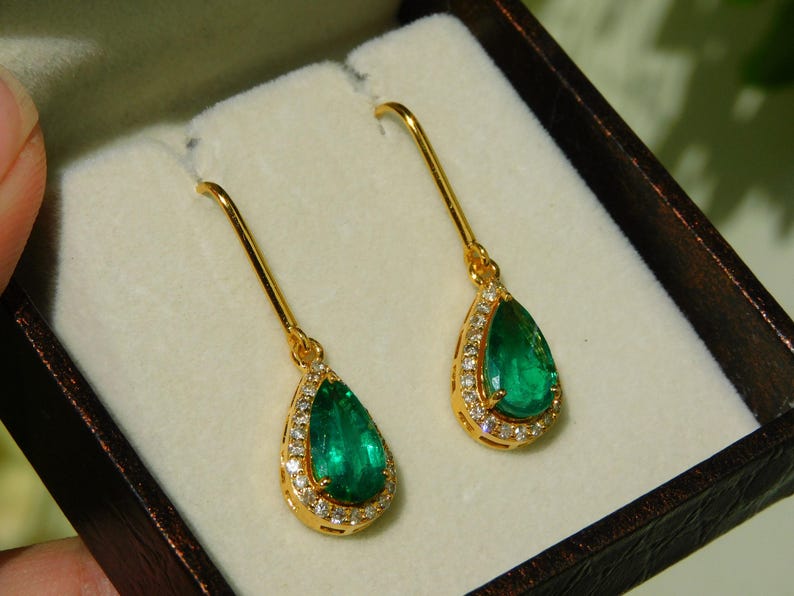 Emerald Diamond Dangle Earrings: 14k Gold Pear Teardrop Women Earrings For Women And Girls