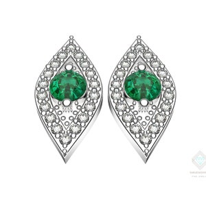 Round Natural Emerald Stud Earrings For Women And Girls / Anniversary Gift Earrings / Bridal Earrings