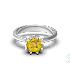 Round Yellow Sapphire Solitaire Ring For Women And Girls In 14k Gold and Sterling Silver