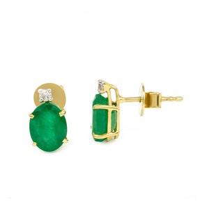 Natural Emerald Earrings / 14k Solid gold Oval Stud Earrings / Anniversary Gift / Birthday Gift / Emerald Oval Stud/ christmas gift