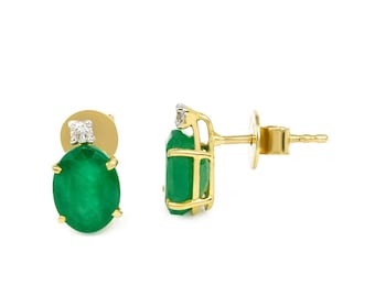 Pendientes de esmeralda natural / Pendientes ovalados de oro macizo de 14 k / Regalo de aniversario / Regalo de cumpleaños / Pendientes ovalados de esmeralda / Regalo de Navidad