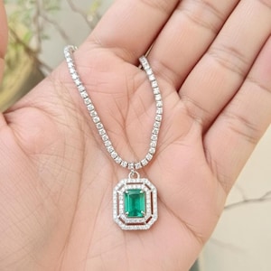 18k Solid Gold Real Emerald and Diamond Art Deco Choker