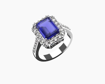 Stunning 18K Gold Blue Sapphire And Diamond Ring / Sapphire Engagement Ring / Wedding Ring