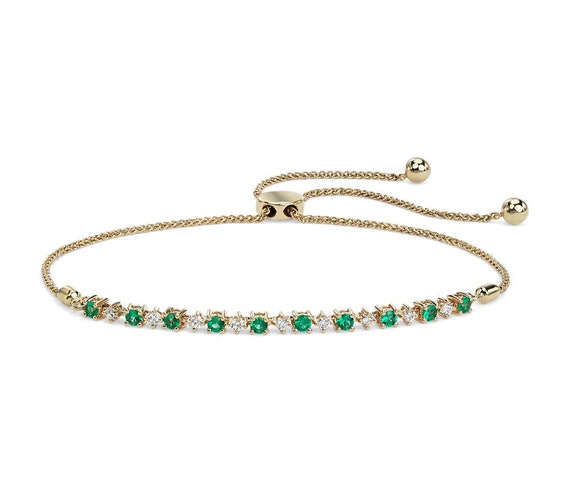2 Carats Natural Zambian Emerald and Australian Diamonds Bracelet for Womans/ 14K Yellow gold bracelet / Mother's  Day Gift./ christmas gift
