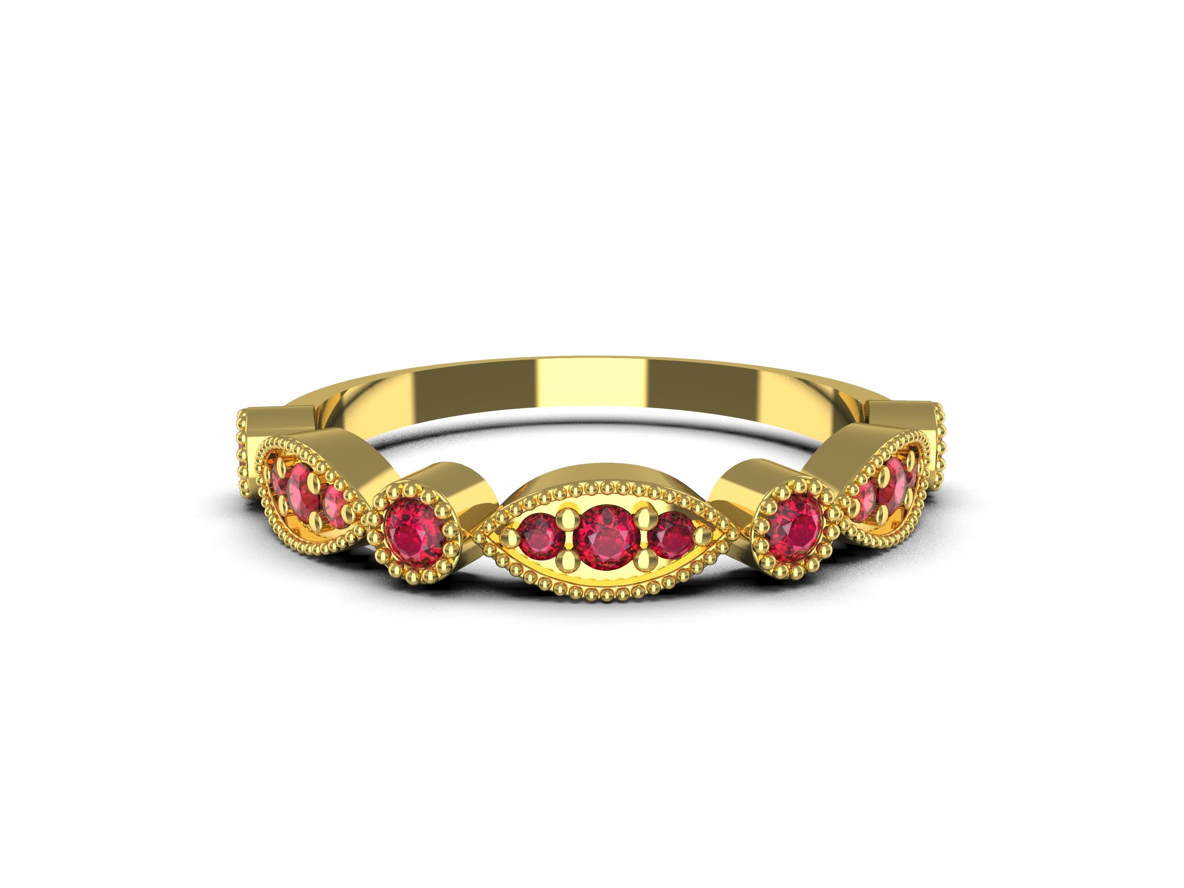 Vintage 14k Gold Art Deco Ruby Wedding Band: Anniversary Ring - Etsy