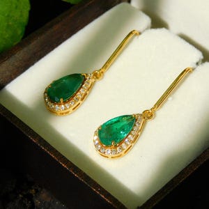 Emerald Diamond Dangle Earrings: 14k Gold Pear Teardrop Women Earrings For Women And Girls