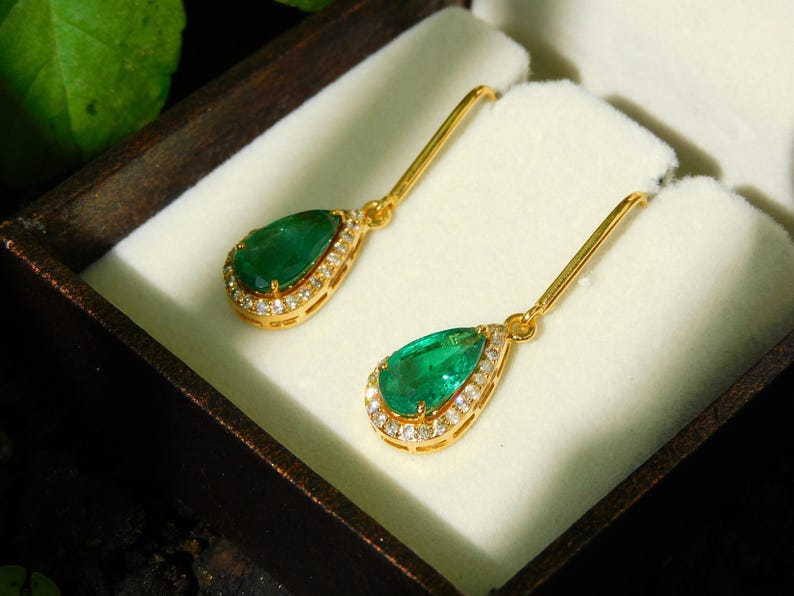 Emerald Diamond Dangle Earrings: 14k Gold Pear Teardrop Women Earrings For Women And Girls