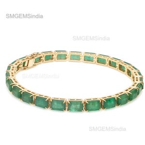 Emerald Cut Natural Emerald Link Bracelet / 5 X 3 MM Emerald tennis bracelet gold, Natural 7CT Emerald cut tennis bracelet gold gift