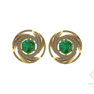 2.05tcw Emerald Earrings, Zambian Emerald Stud Earrings, Round Emerald 14K Gold Studs, May Birthstone, Natural Round Shape Studs