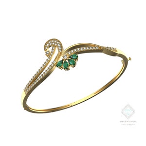 Pear Natural Emerald And Diamond Wedding Bracelet For Women And Girls In 14k Solid Gold