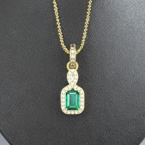 Natural Emerald Cut Emerald And Diamond Necklace Pendant / 18k Solid Gold May Birthstone Necklace / Wedding Anniversary Gift Jewelry