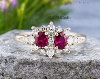 Elegant Cushion Ruby and Diamond 14k Gold Engagement Ring
