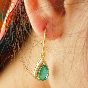 Emerald Diamond Dangle Earrings: 14k Gold Pear Teardrop Women Earrings For Women And Girls