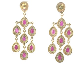 Ruby And Diamond Dangle Drop Earrings / Ruby Dnagle Drop Earrings in 18k Solid Gold/ christmas gift