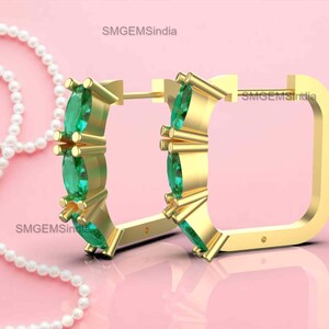 3 Stone Natural Zambian Emerald Triangle Huggies Earrings / Women Gift May Birthstone Earrings / Christmas Gift Earrings