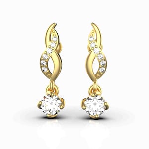 Natural Diamond Dangle Earrings In 14k Solid Gold For Women And Girls / Diamond Earrings