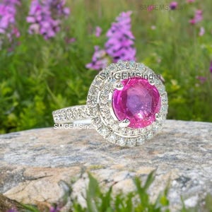 18k Gold Pink Tourmaline Diamond Wedding Ring | Round Shape Design | Anniversary Gift Ring