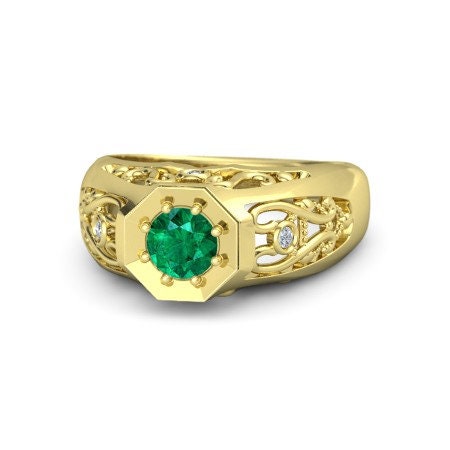 3.31tcw 14K Natural Emerald and Diamond Mens Statement Ring