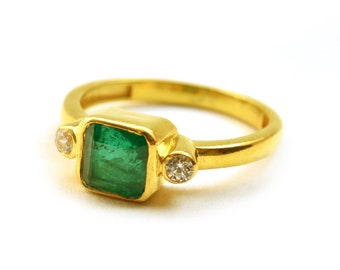 Natürlicher Smaragd Ring / Diamantring für Frau / 14k Gelb / Rose / Weißgold Materialien / Jubiläumsgeschenk / Verlobungsring / Weihnachtsgeschenk