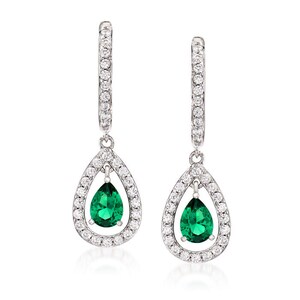 Pear Emerald Dangle And Drop Earrings For Womans / 14k Gold Teardrop Earrings / May Birthstone Emerald Earrings/ christmas gift