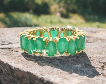 Pear Emerald Eternity Band: 14k Gold Anniversary Ring