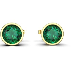 14K Gold Zambian Emerald Stud Earrings For Women And Girls / May Birthstone Gift Earrings / Daily Wear Studs