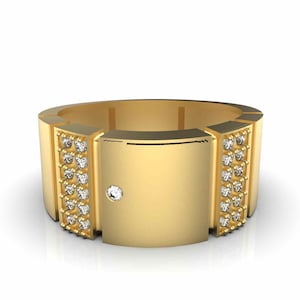 Men&#39;s Natural Wedding Diamond Band In 14k Solid Gold / Diamond Band For Men&#39;s / Mini Diamond Band
