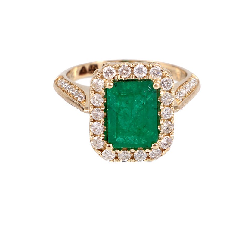 Natural Emerald Ring / Australian Diamonds Ring for Womans and Girls in 14k Solid Gold / Anniversary Wedding Art Deco Gift Ring