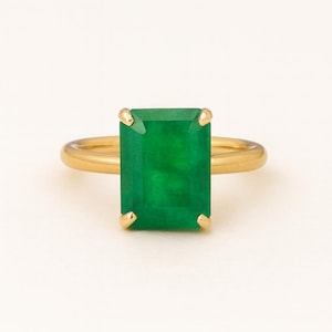 Emerald Cut Emerald Solitaire Ring: 14k Solid Gold May Birthstone
